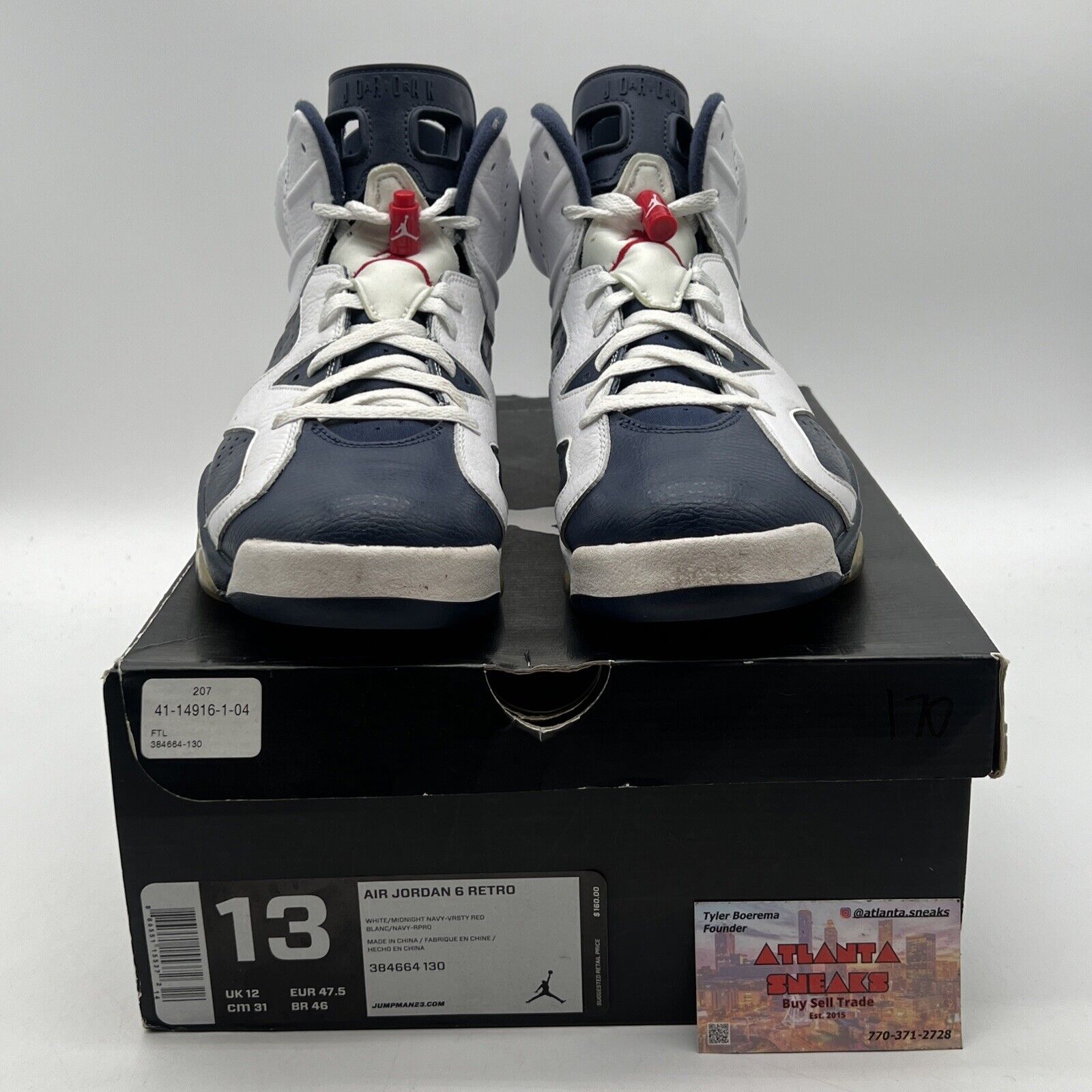 Size 13 - Air Jordan 6 Retro 2012 Olympic Navy White Leather (384664-130)