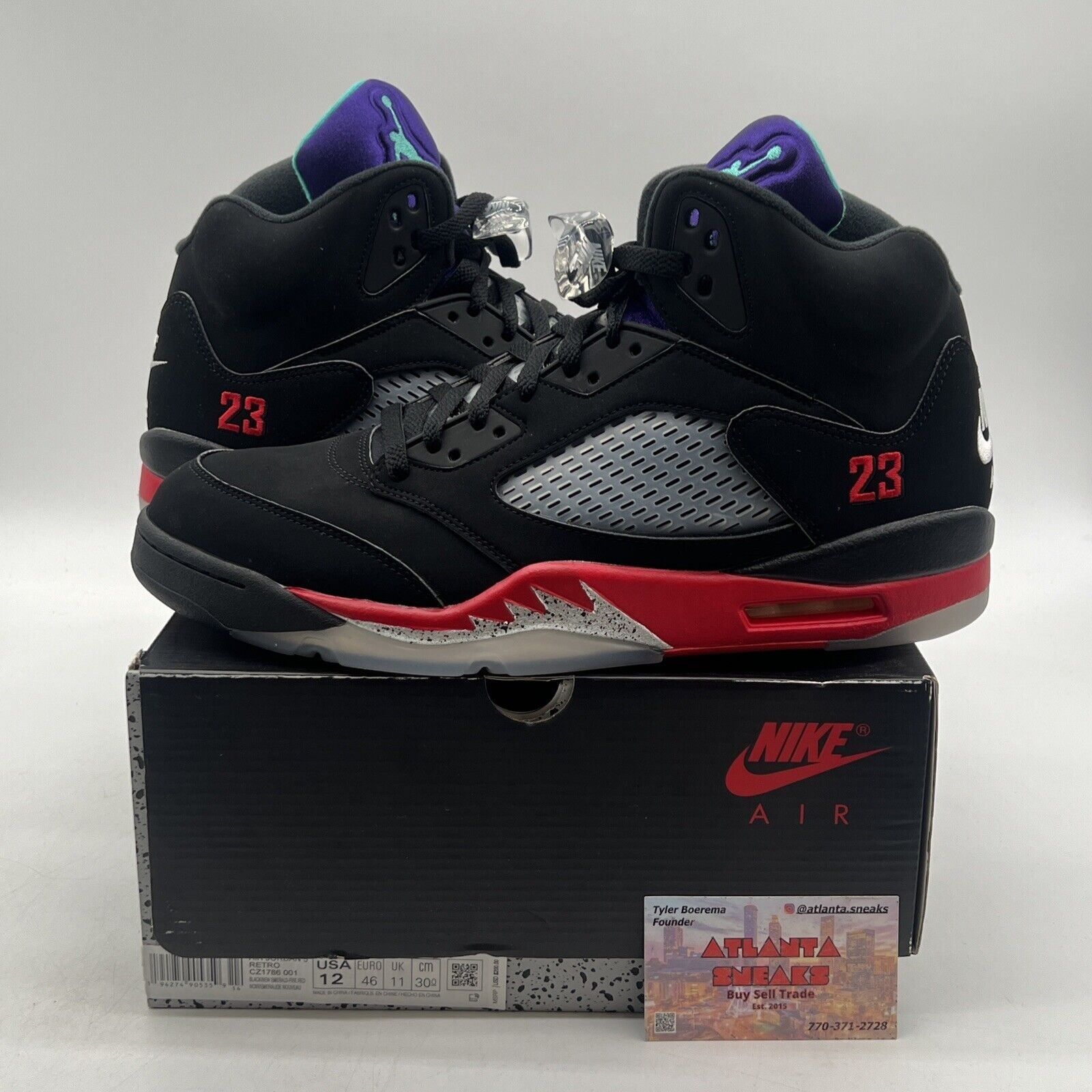 Size 12 - Jordan 5 Retro Top 3 Black 2020 Purple Red Suede (CZ1786-001)