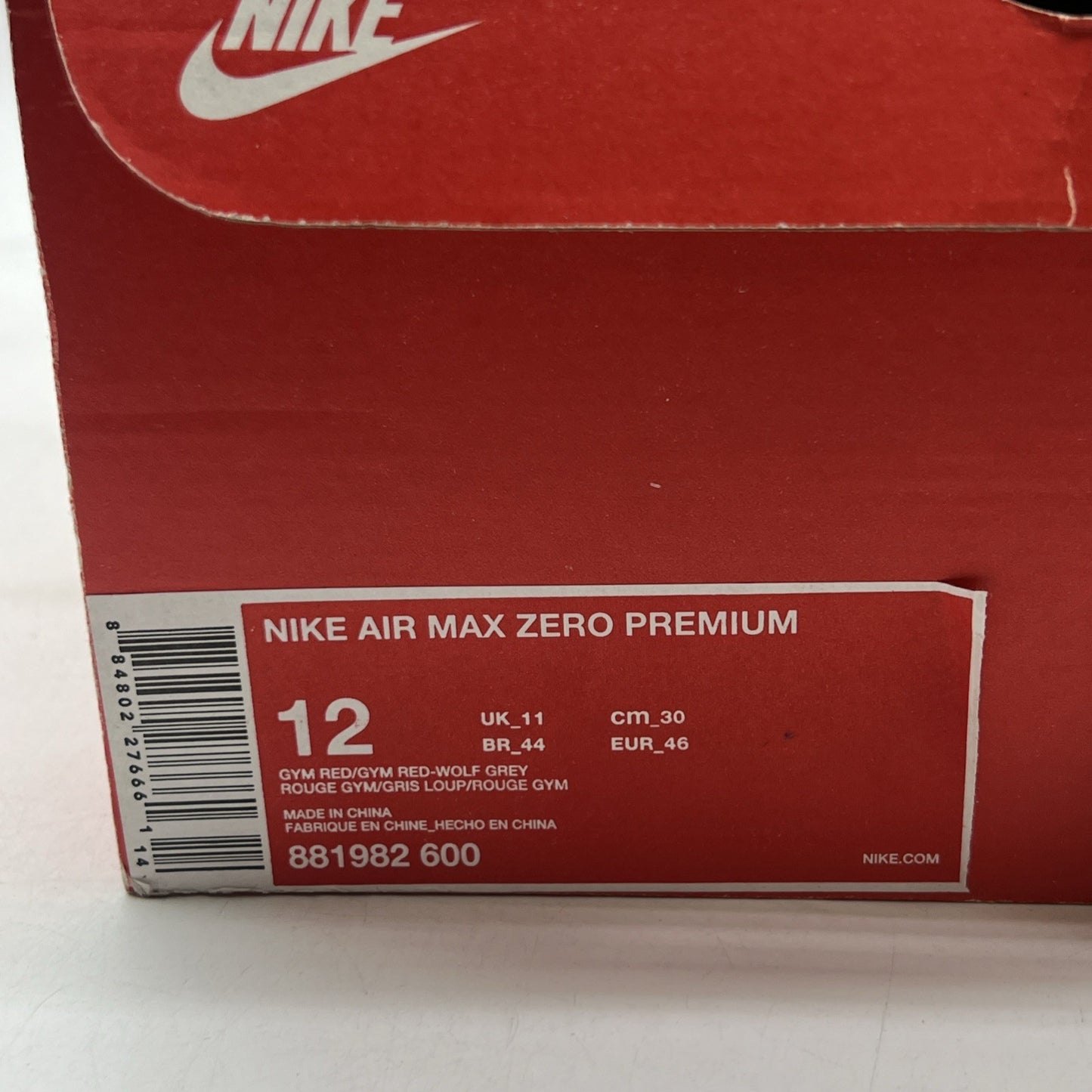 Size 12 - Nike Air Max Zero Premium Gym Red (881092-600)