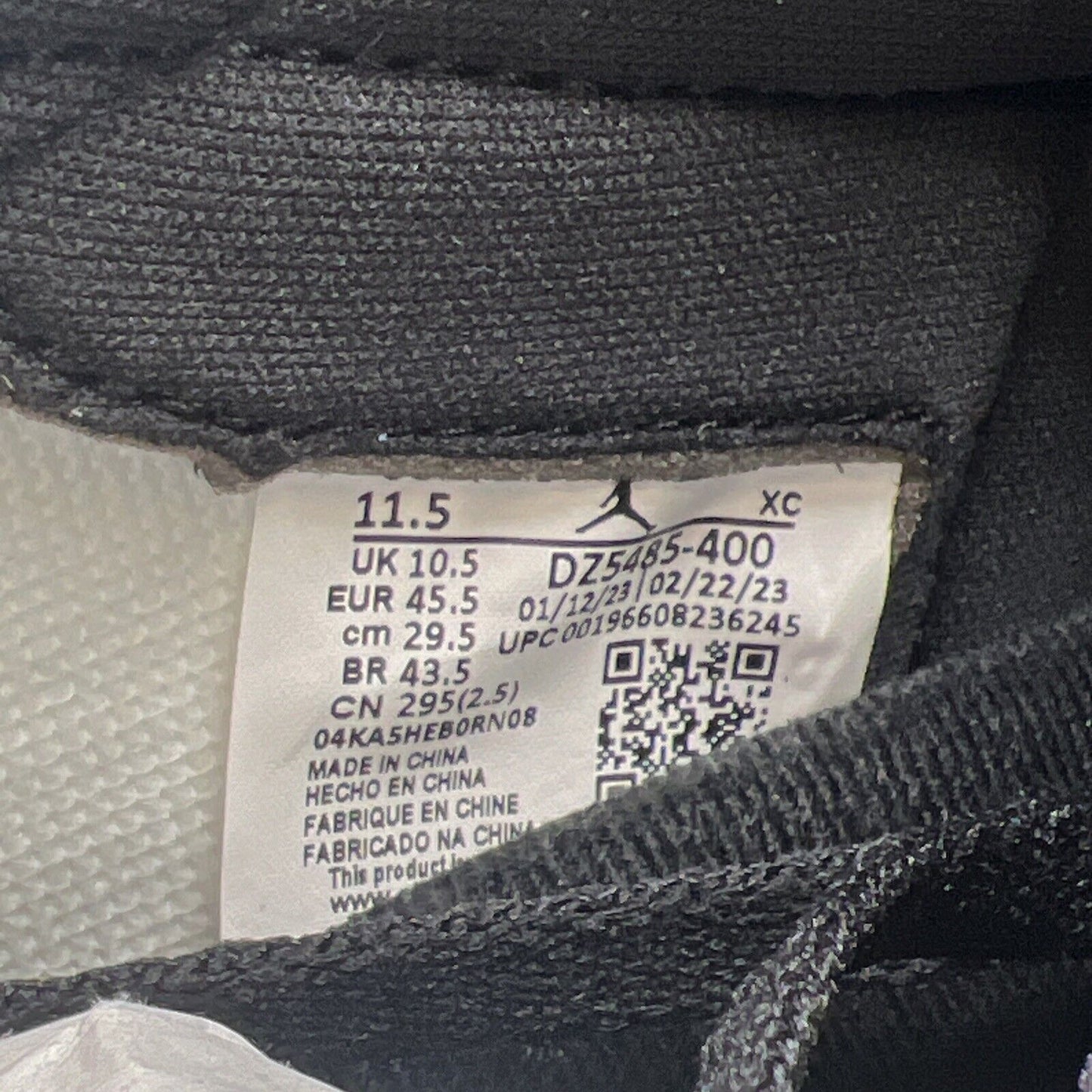 Size 11.5 - Jordan 1 Retro OG High UNC Toe Black White Leather (DZ5485-400)