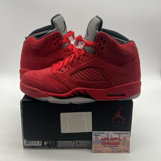 Size 8.5 - Air Jordan 5 Retro Red Suede Black Grey (136027-602)