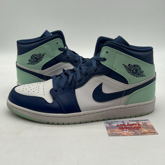 Size 12.5 - Jordan 1 Mid Blue Mint 2022 White Blue Leather (554724-413)