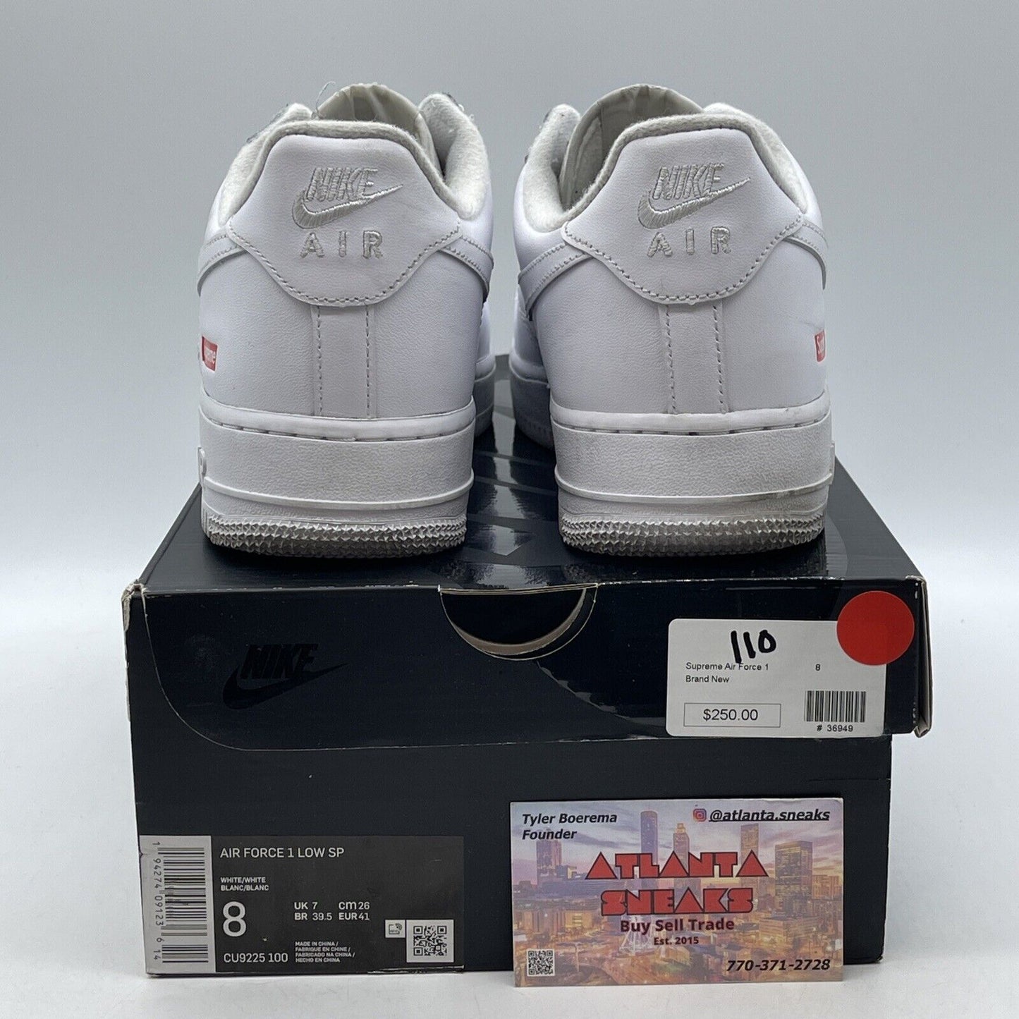 Size 8 - Nike Air Force 1 x Supreme Low Box Logo - White Red (CU9225-100)