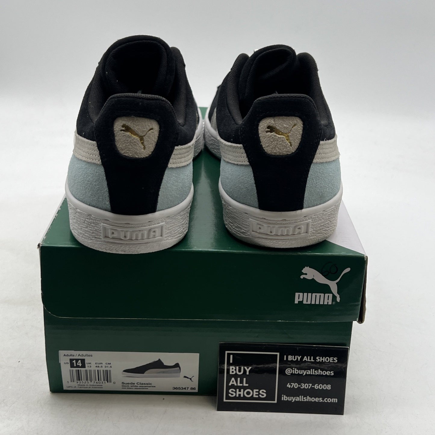 Size 14 - Puma Suede Classic Black Aquamarine (365347-86)