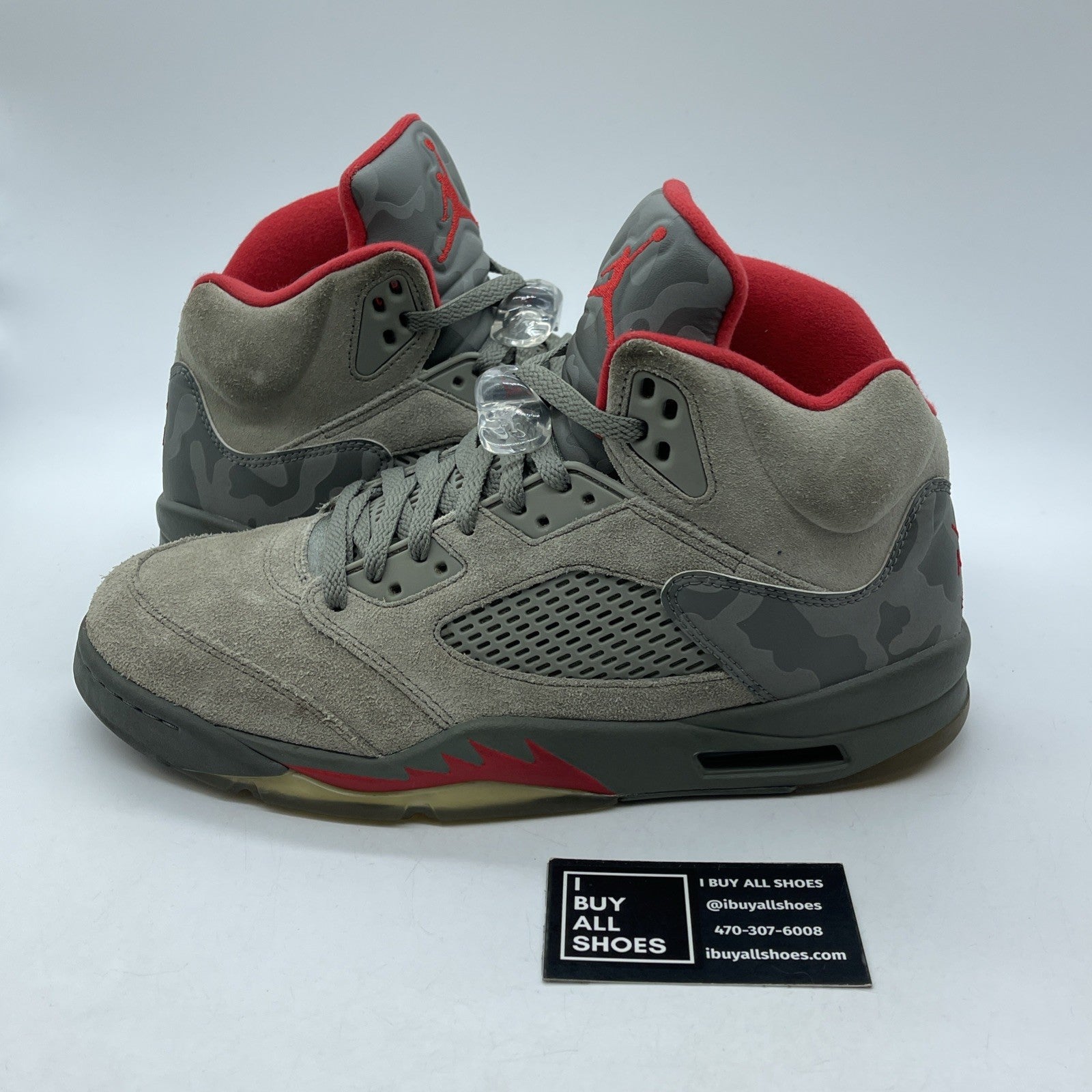 Size 11 - Air Jordan 5 Retro Camo Grey Red Suede Leather (136027-051)
