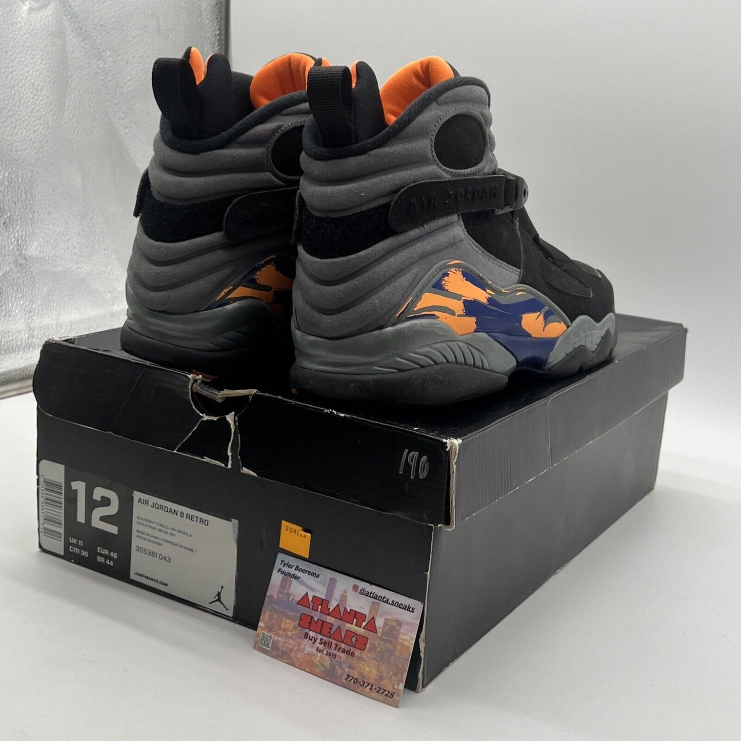 Size 12 - Air Jordan 8 Retro Phoenix Suns Black Grey Orange Blue (305381-043)