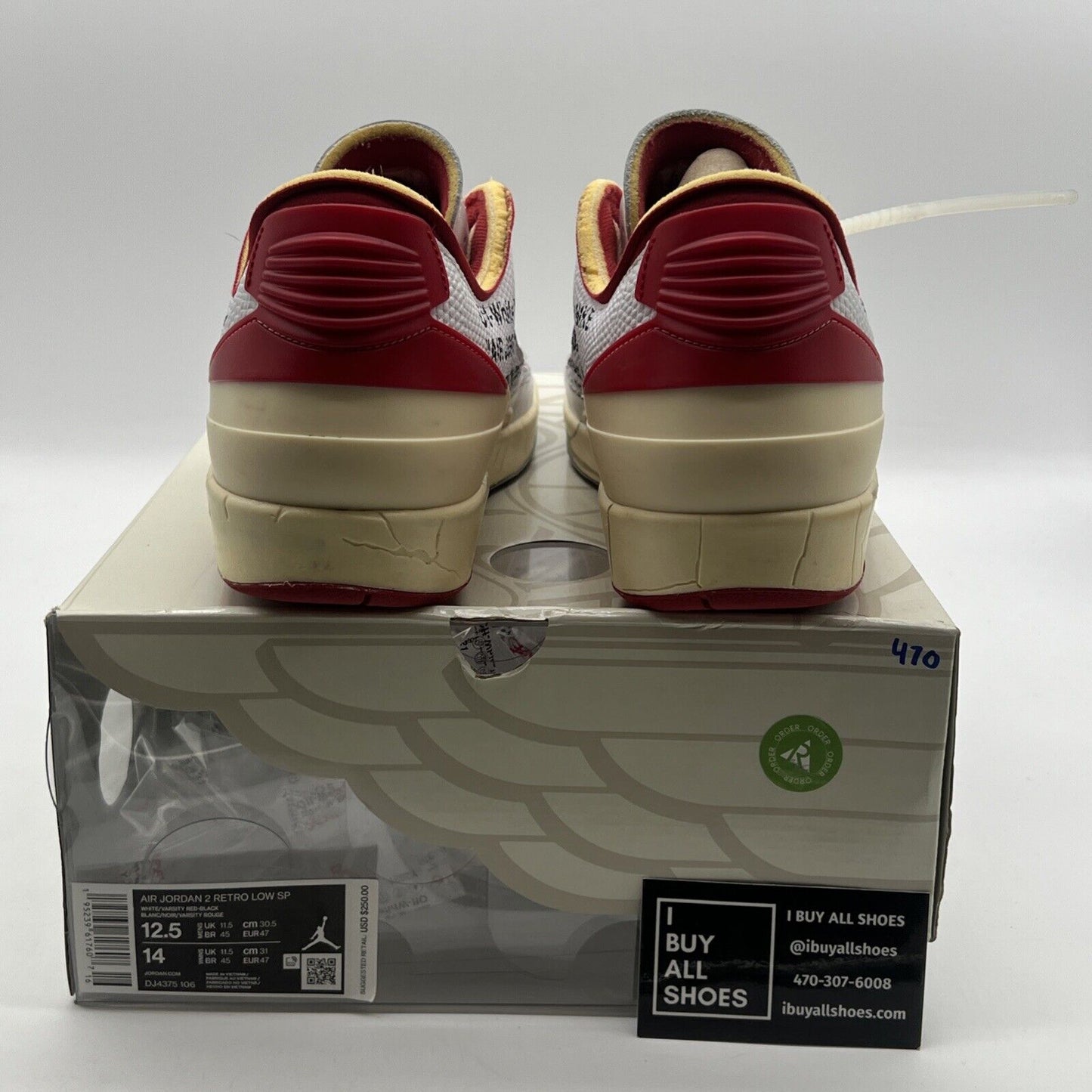 Size 12.5 - Air Jordan 2 Retro Low SP Off-White Varsity Red (DJ4375-106)