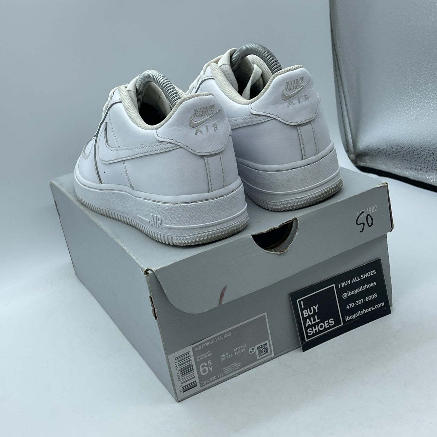 Size 6.5Y (GS) - Nike Air Force 1 LE Low Triple White Leather (DH2920-111)
