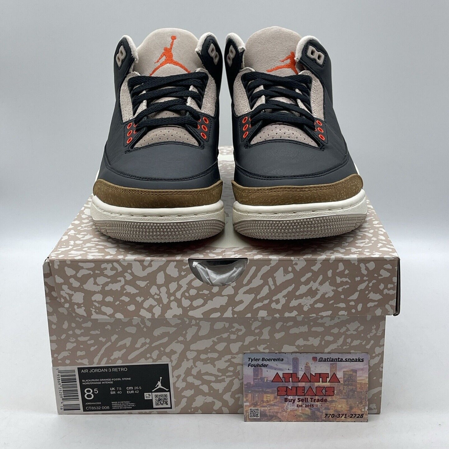 Size 8.5 - Jordan 3 Retro Mid Desert Elephant Black Leather Suede (CT8532-008)