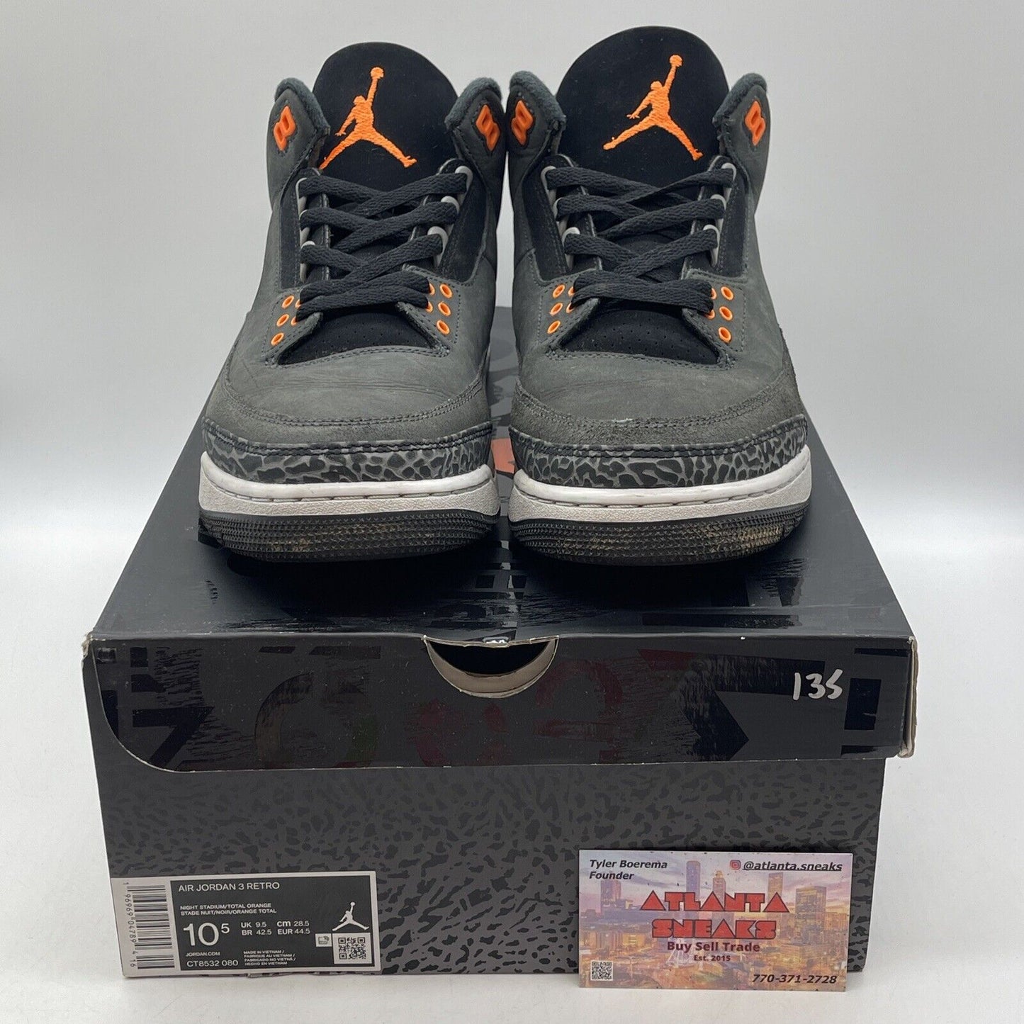 Size 10.5 - Air Jordan 3 Fear Black Grey Orange Suede Leather (CR8532-080