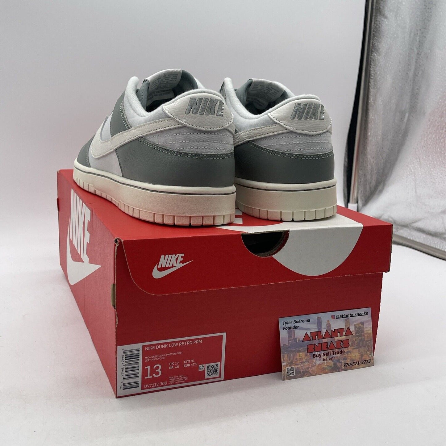 Size 13 - Nike Dunk Low Mica Green White Suede Leather (DV7212-300)