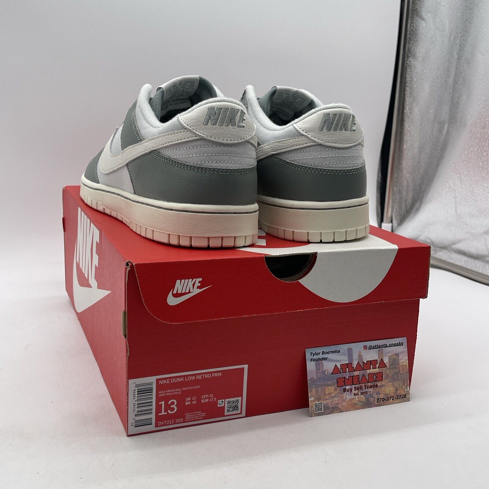 Size 13 - Nike Dunk Low Mica Green White Suede Leather (DV7212-300)