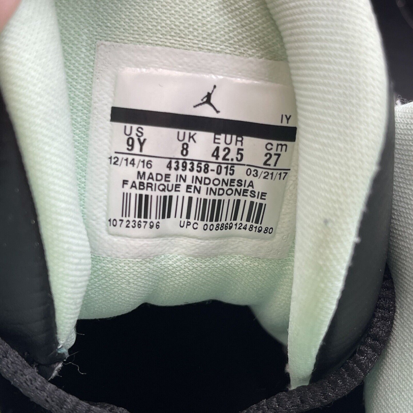 Size 9Y (GS) - Jordan 13 Retro Mid Mint Foam Black White (439358-015)