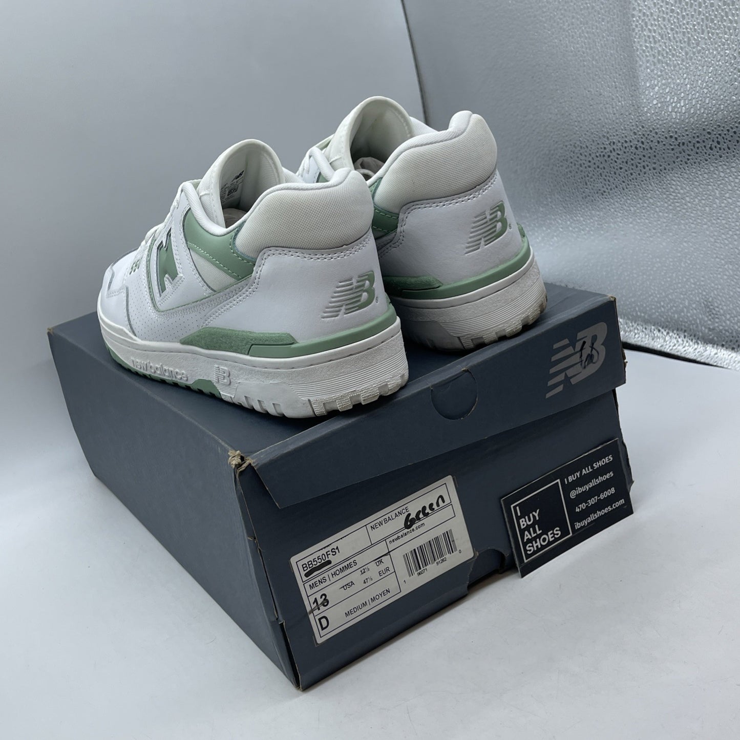 Size 13 - New Balance 550 White Mint Green (BB550FS1)