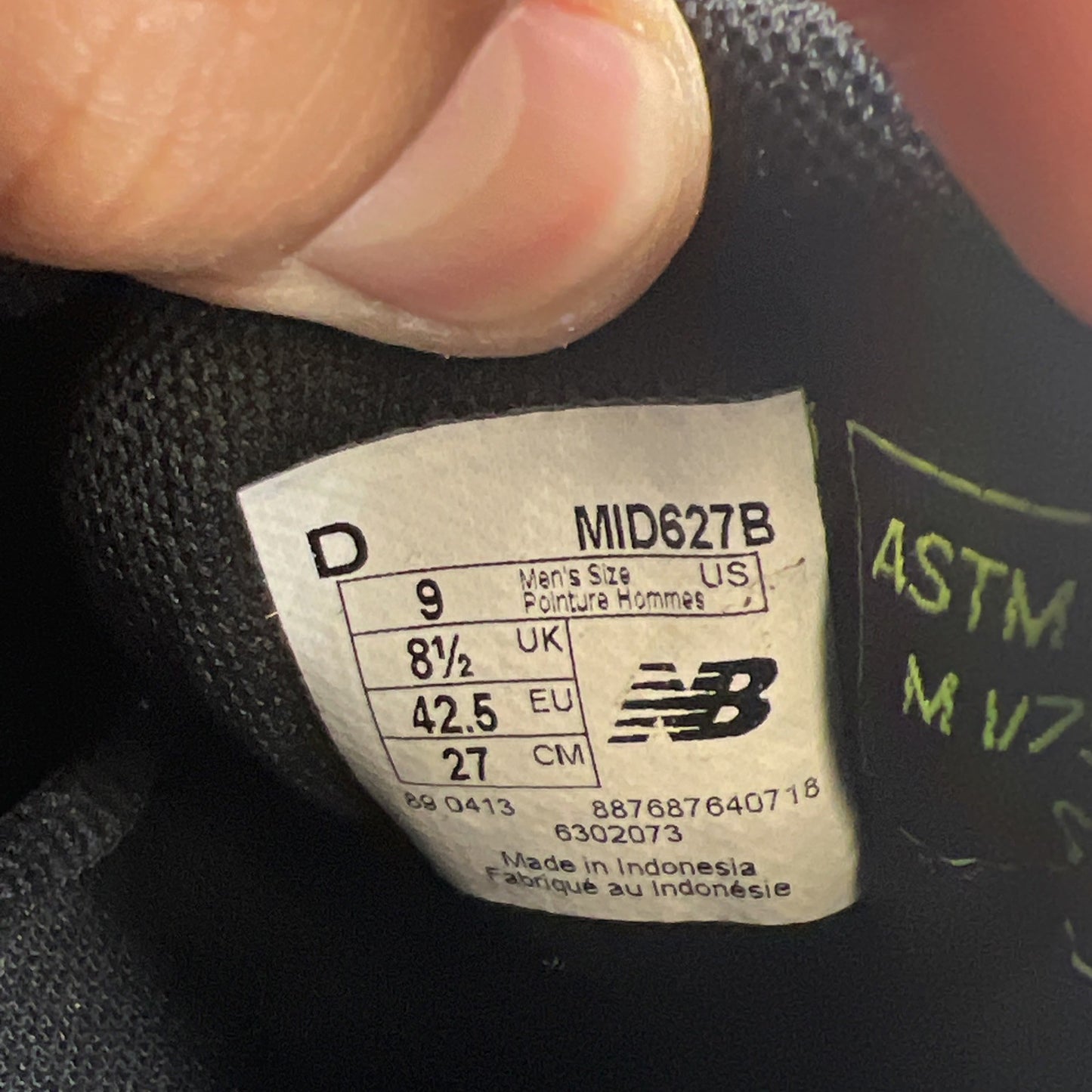 Size 9 - New Balance Steel Toe 627 Leather Triple Black (MID627B)