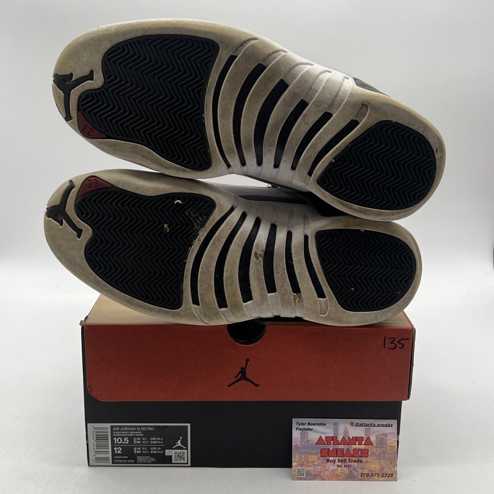 Size 10.5 - Jordan 12 Retro Mid Playoff Black White Leather Red (CT8013-006)