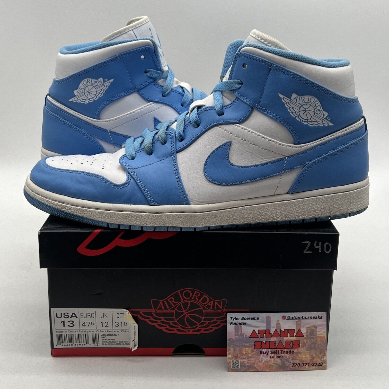 Size 13 - Air Jordan 1 Mid UNC - White Blue Leather (554724-106)