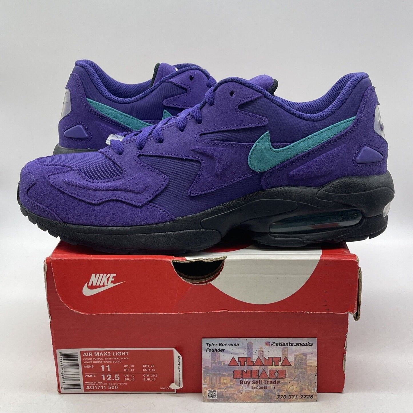 Size 11 - Nike Air Max 2 Light Hornets Away Purple Blue Black Suede (AO1741-500)