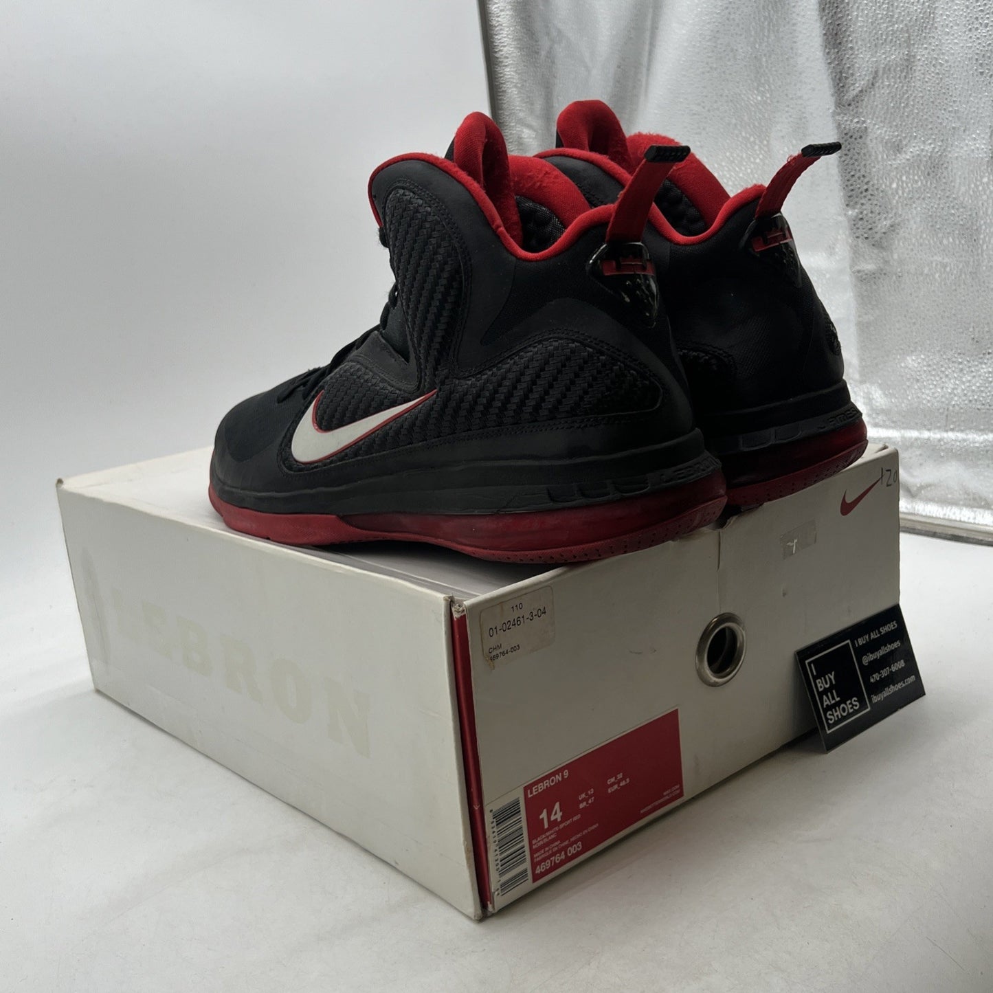 Size 14 - Nike LeBron 9 Black White Red (469764-003)