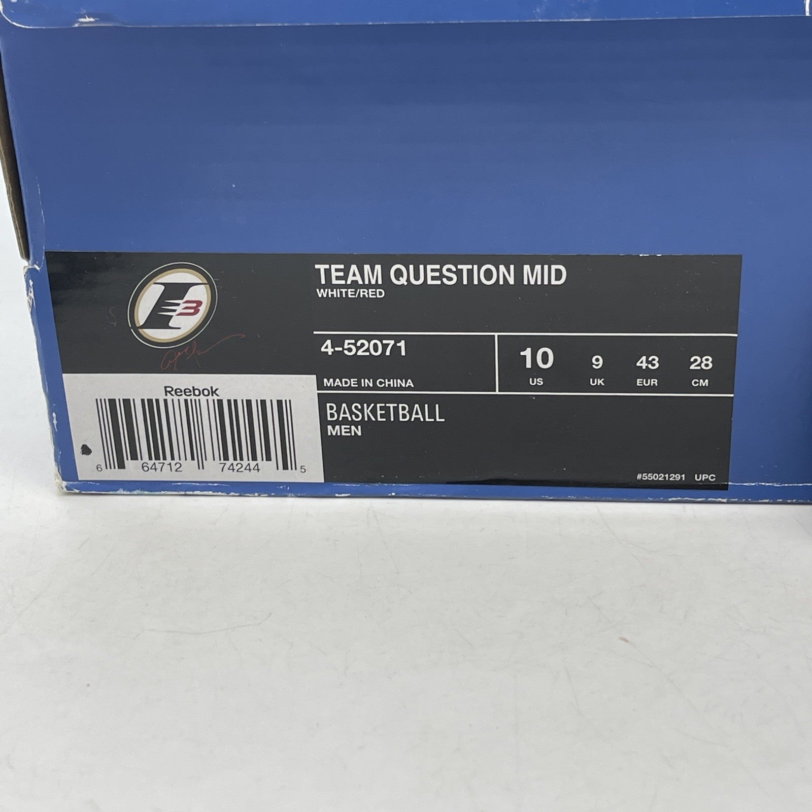 Size 10 - Reebok Question Mid White Red Leather Suede (4-52071)