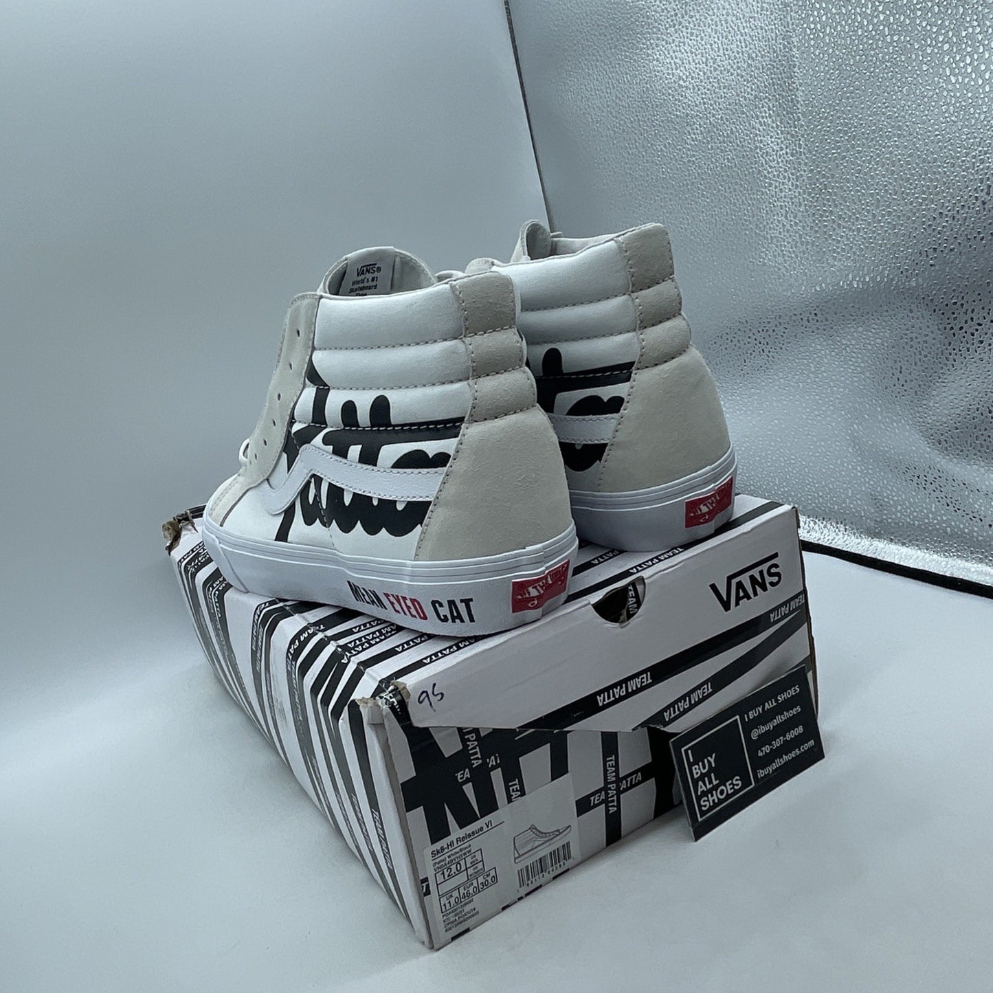 Size 12 - VANS x Patta Sk8-Hi Canvas Mean Eyed Cat White (VN0ABVH5WW)