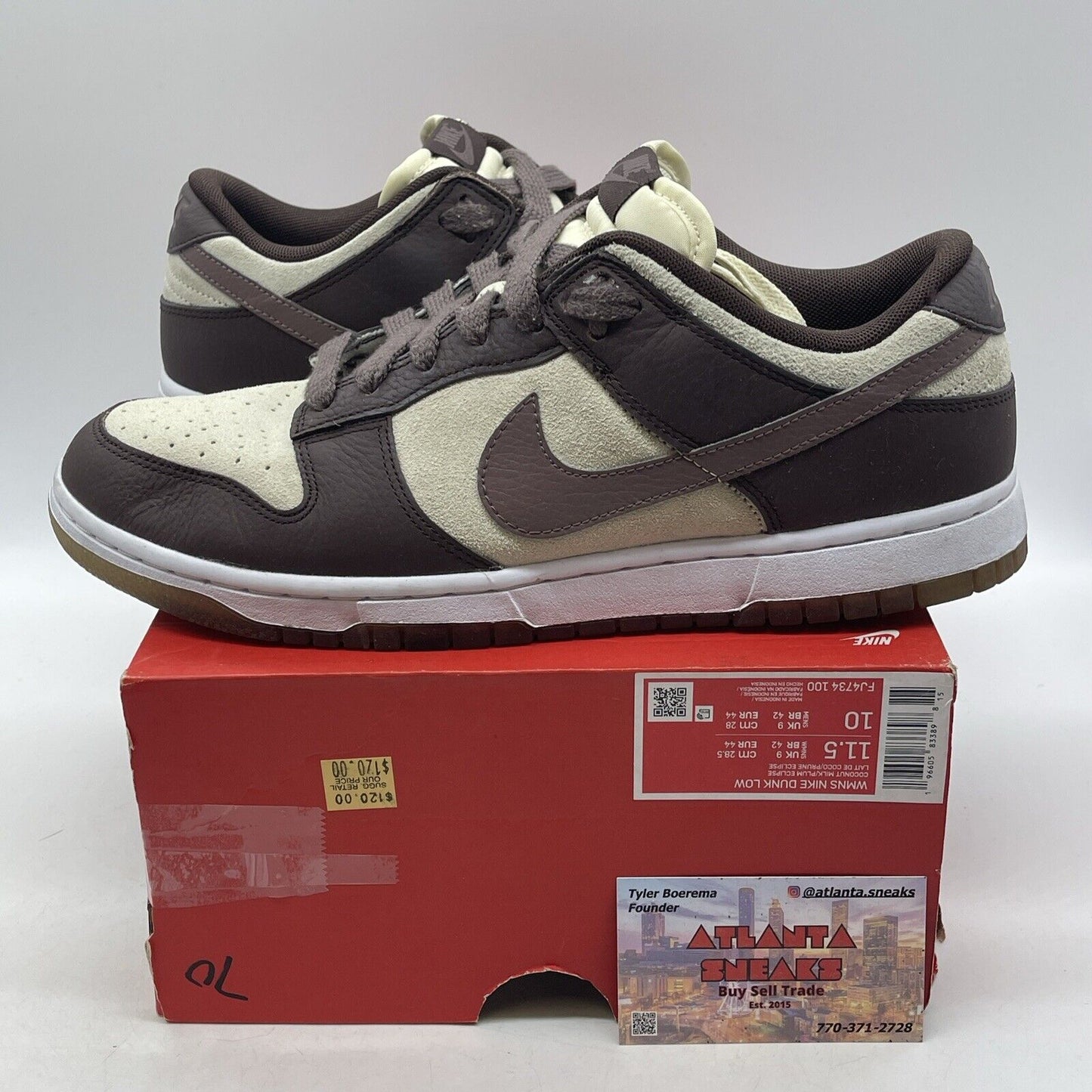 Wmns Size 11.5 - Dunk Low Plum Eclipse Brown White Suede Leather (FJ4734-100)