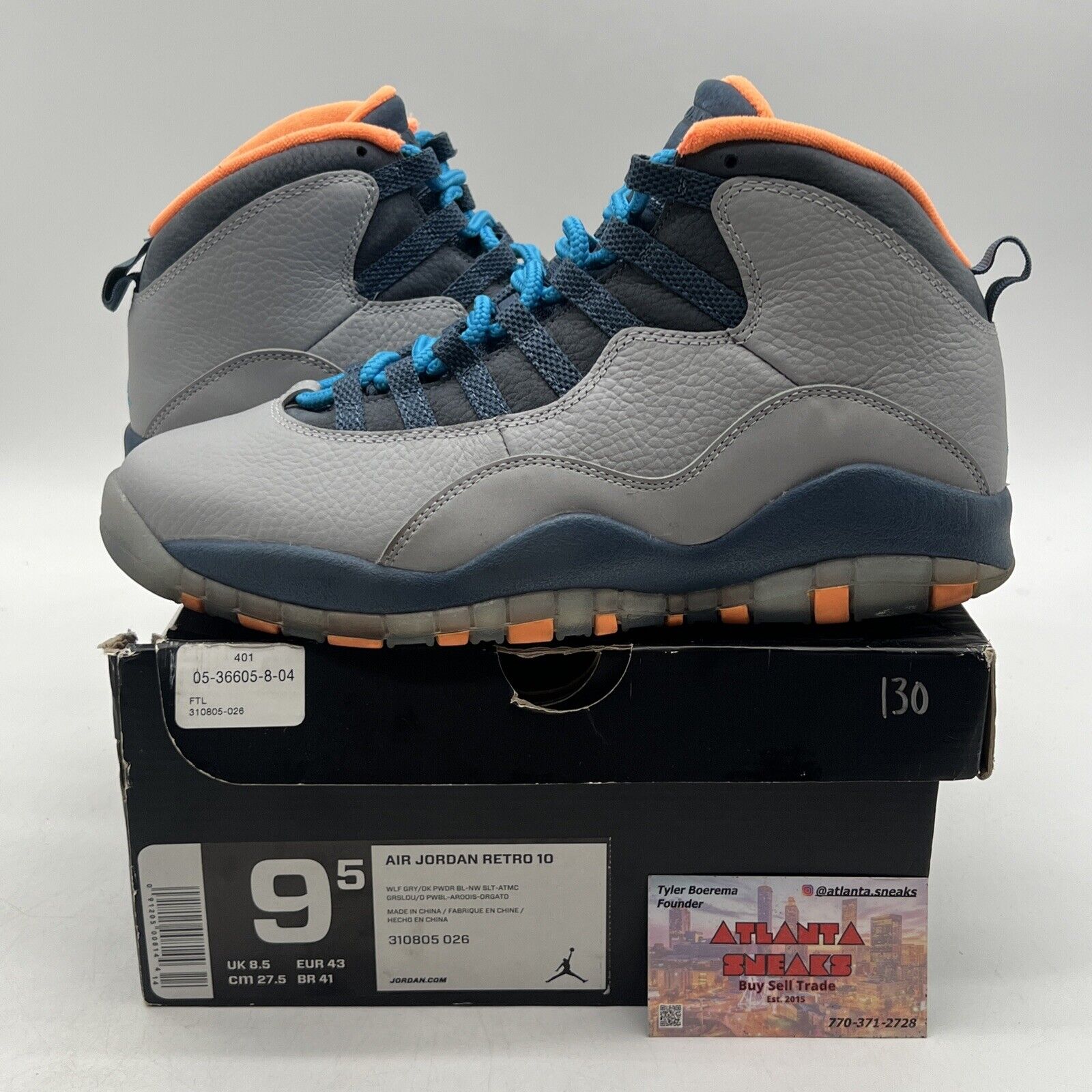 Size 9.5 - Air Jordan 10 Retro Bobcats Blue Orange Grey Leather (310805-026)