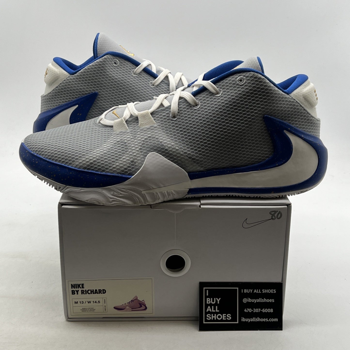 Size 13- Nike Zoom Freak 1 Giannis Antetokounmp ID Shoes White Blue (CJ5614-991)