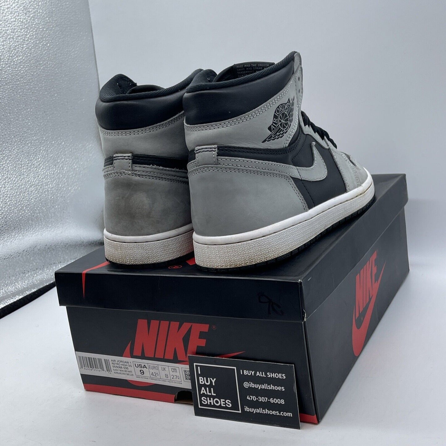 Size 9 - Jordan 1 Retro OG High Shadow 2.0 Grey Black Suede Leather (555088-035)