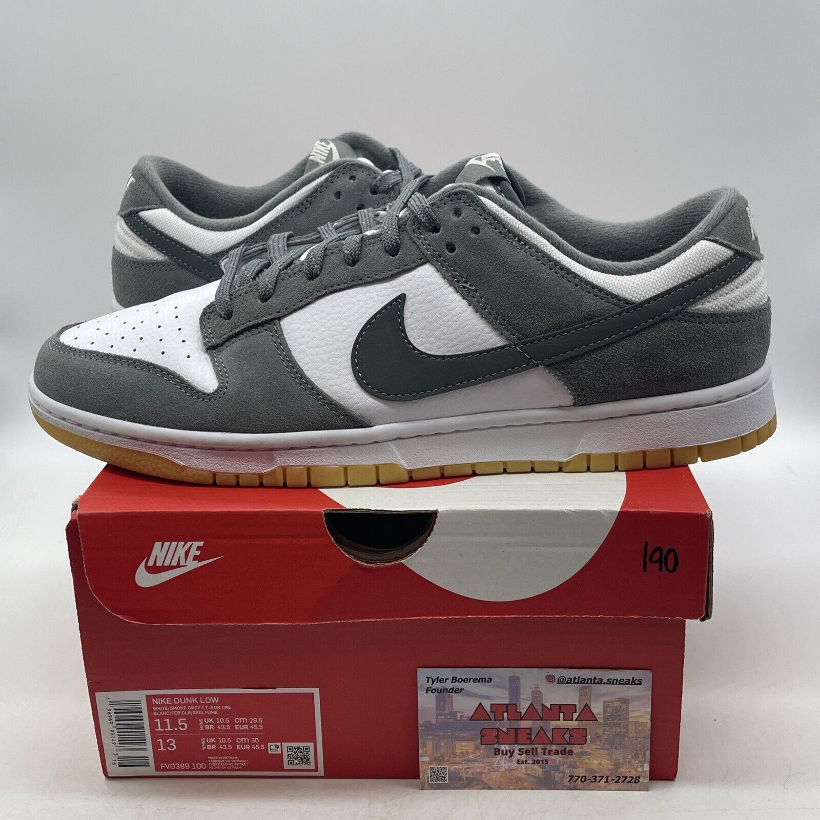 Size 11.5 - Nike Dunk Low Smoke Grey Gum White Tan Suede (FV0389-100)