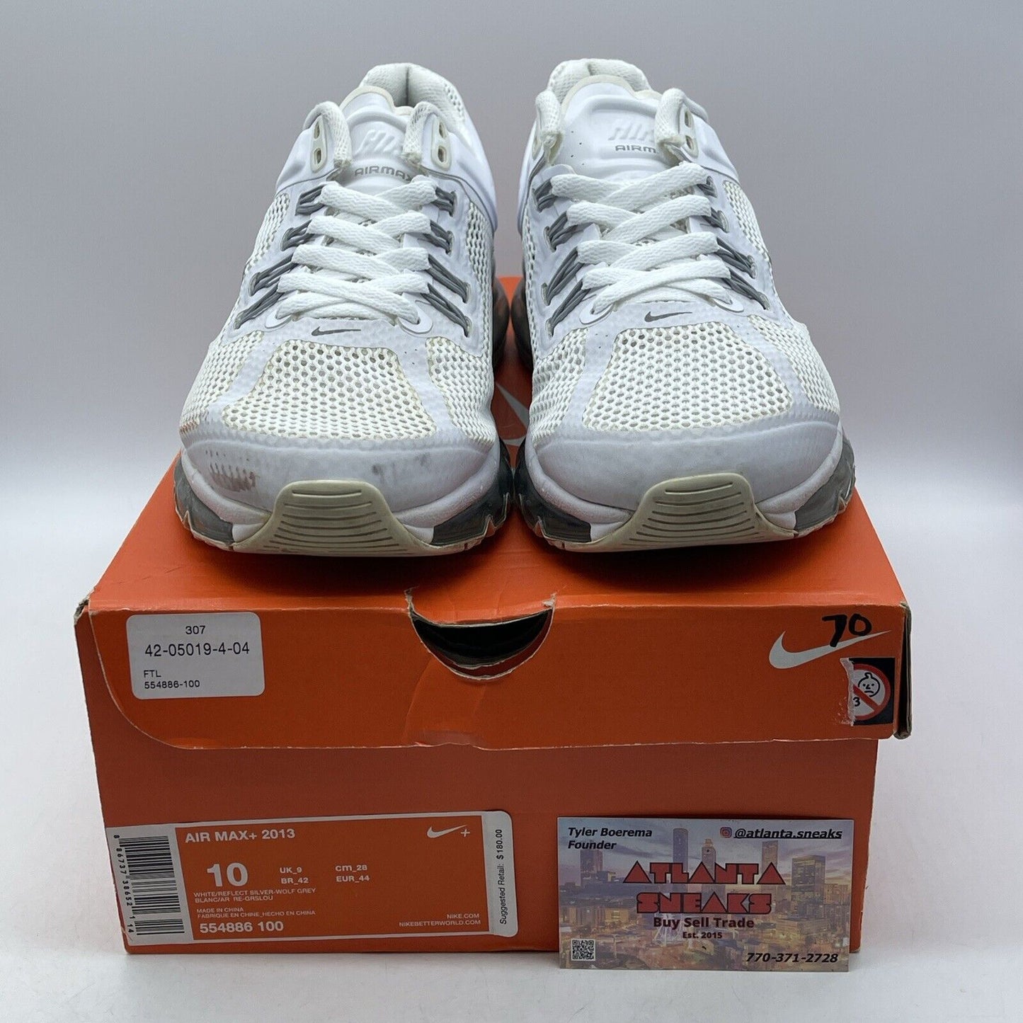 Size 10 - Nike Air Max+ 2013 White Suede Leather Black Grey (554886-100)