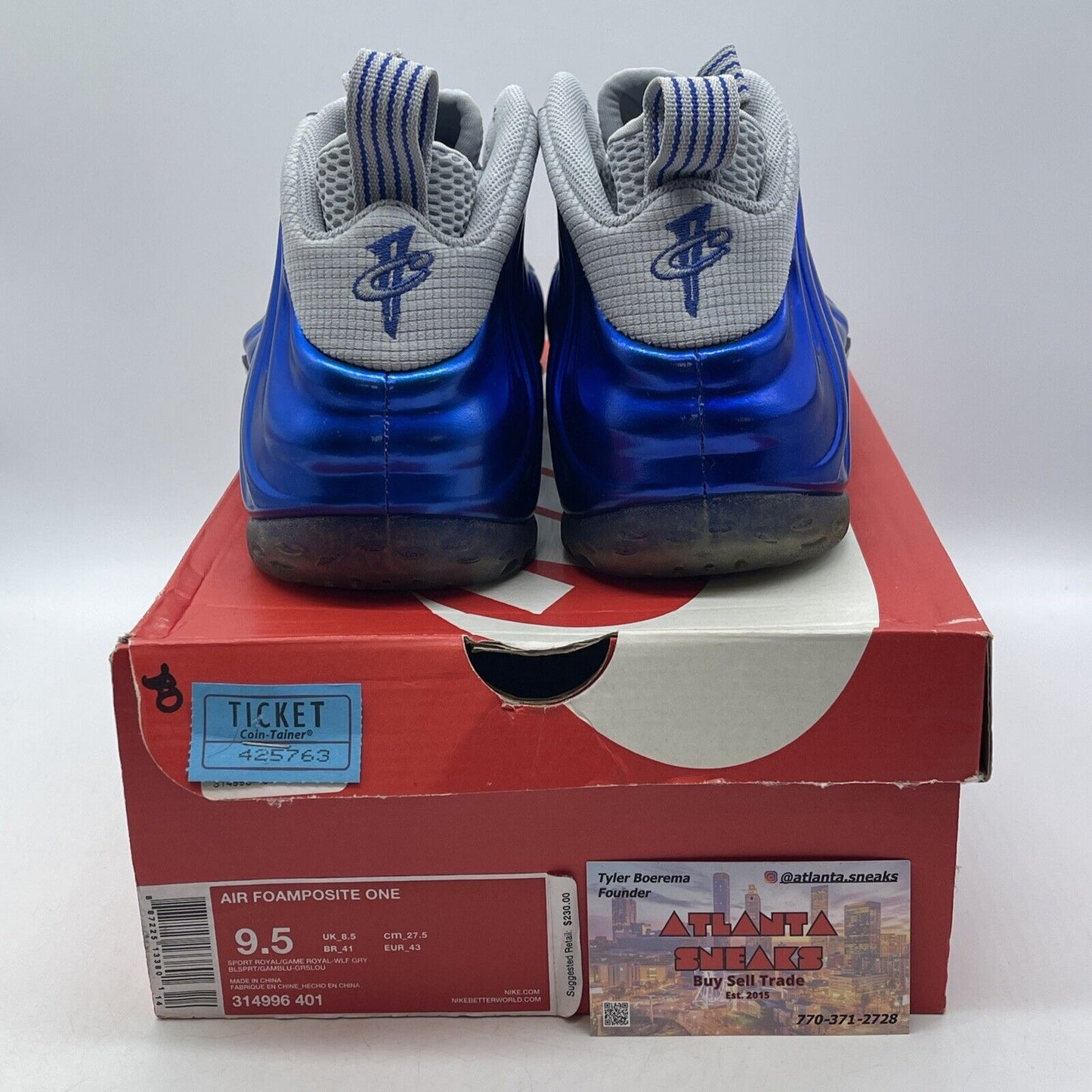 Size 9.5 - Nike Air Foamposite One Sport Royal Grey Suede Blue (314996-401)