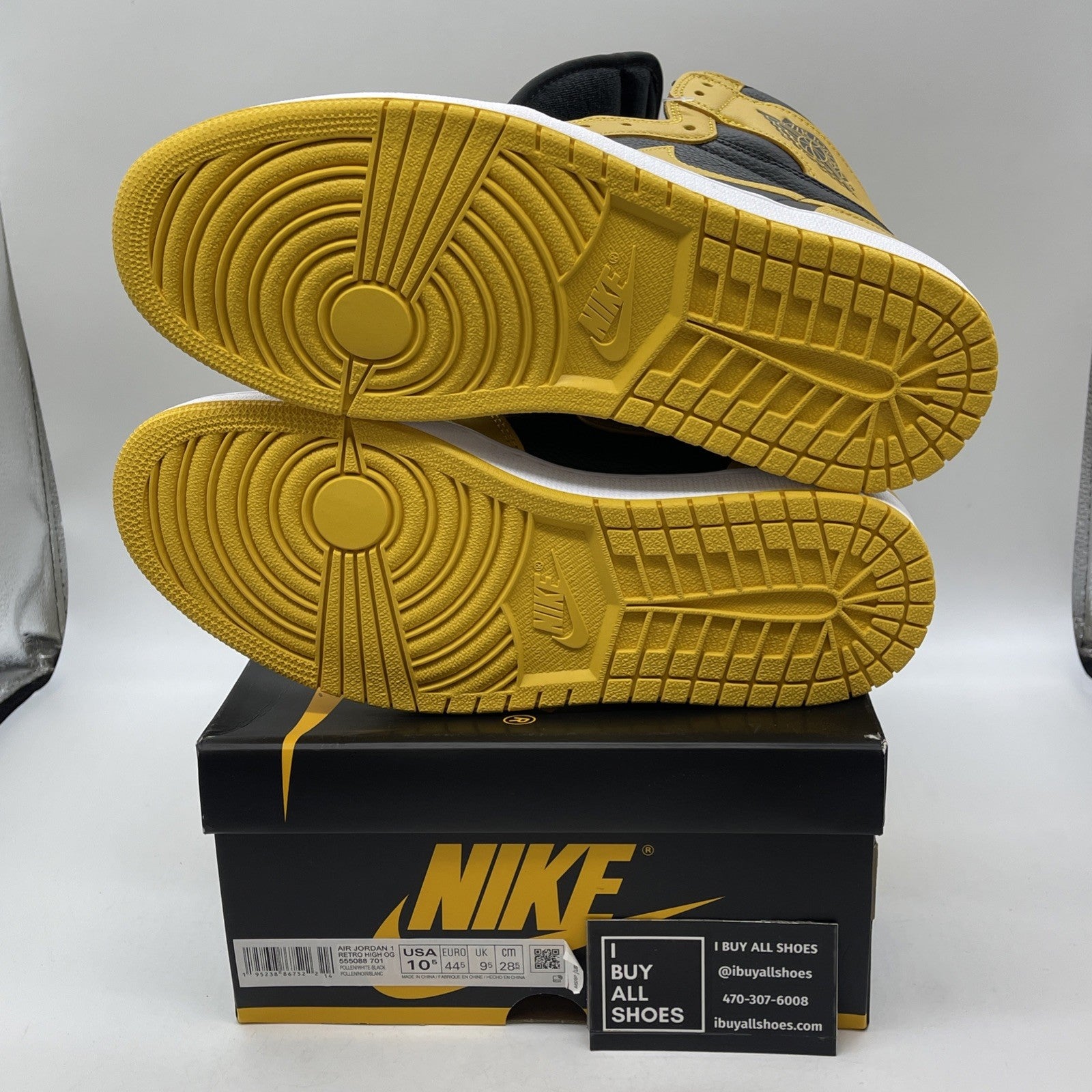 Size 10.5 - Air Jordan 1 Retro OG High Pollen Yellow Black Suede (555088-701)