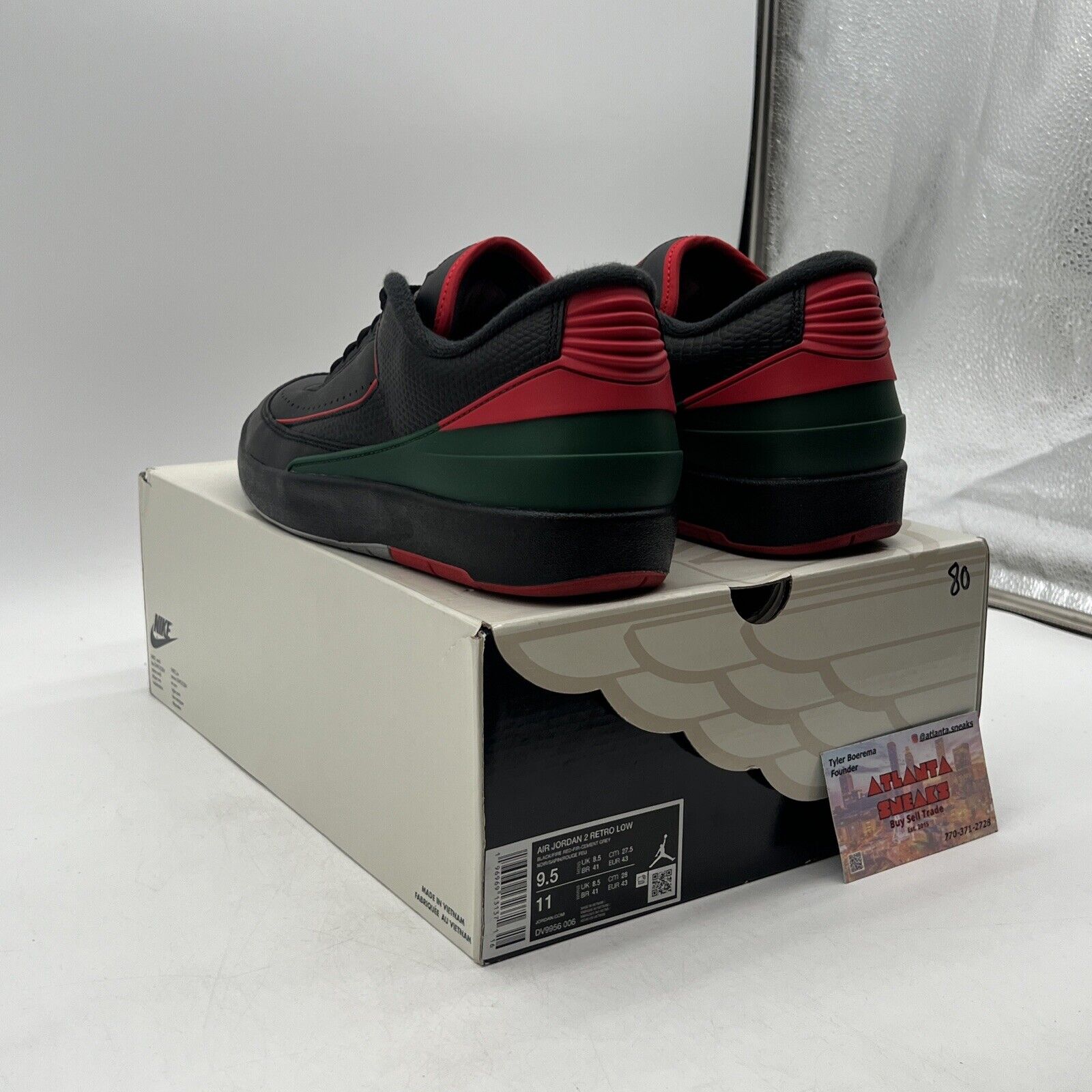 Size 9.5 - Air Jordan 2 Retro Low Christmas Red Green Black Leather (DV9956-006)