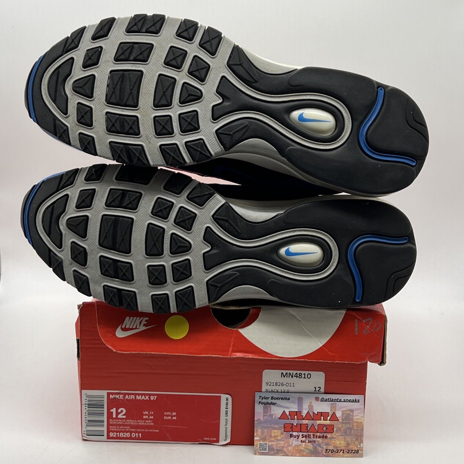 Size 12 - Nike Air Max 97 Blue Nebula Blue Black White (921826-001)