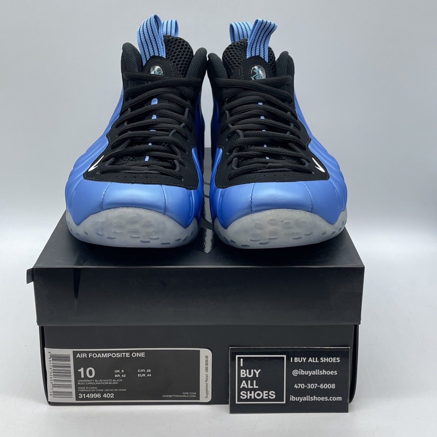 Size 10 - Nike Air Foamposite One University Blue Black Suede (314996-402)