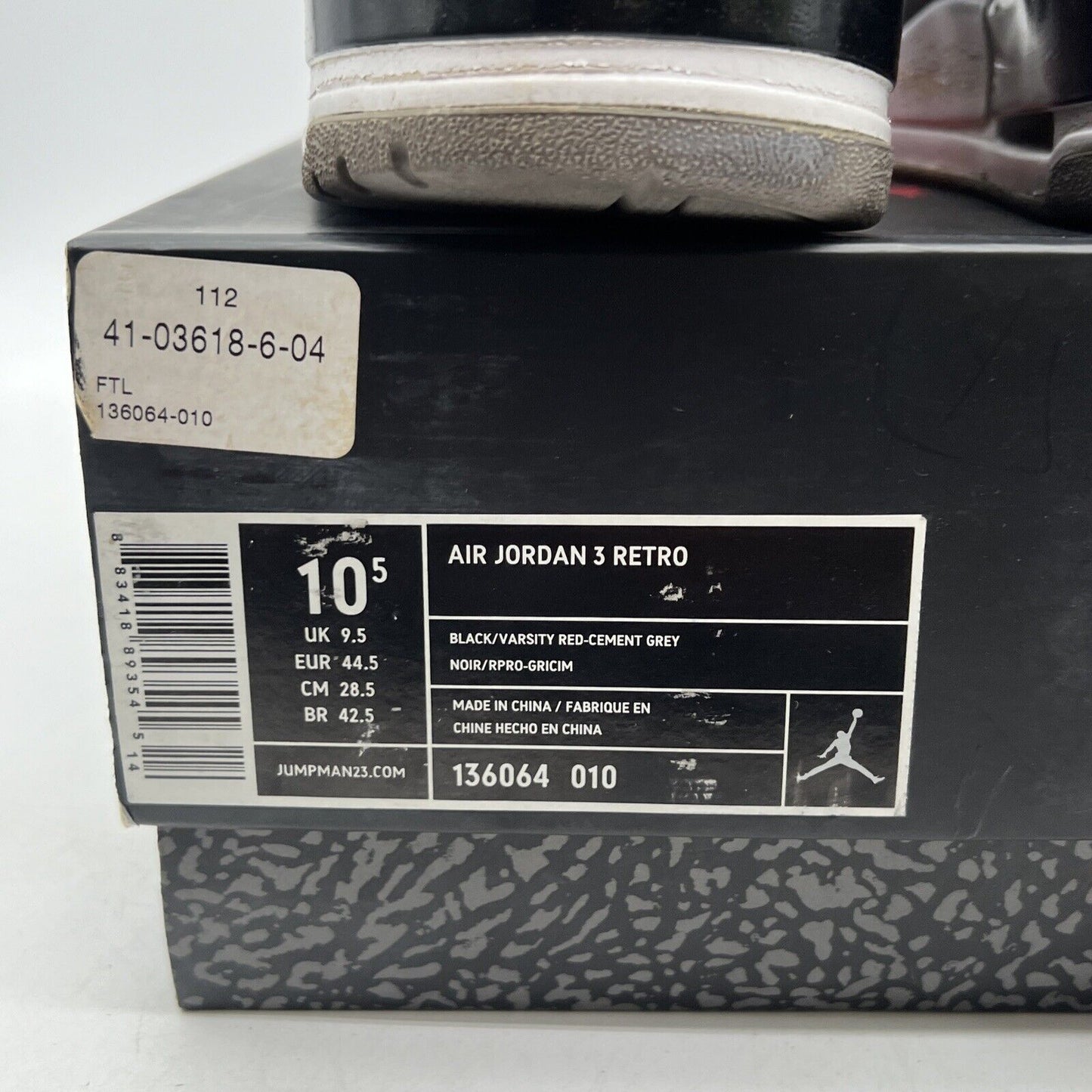 Size 10.5 - Jordan 3 Retro release 2011 (136064-010)