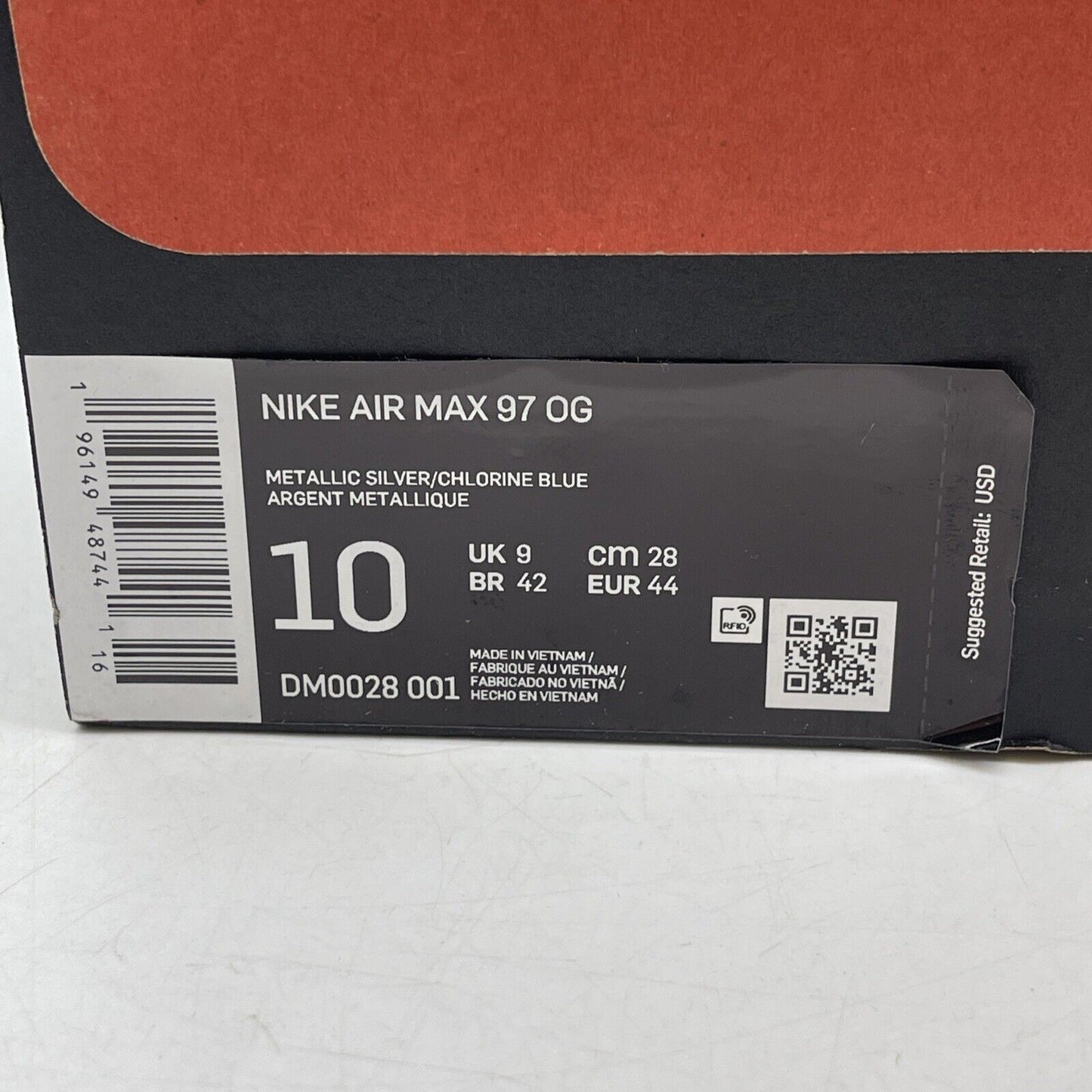 Size 10 - Nike Air Max 97 OG Metallic Silver Chlorine Blue White (DM0028-001)