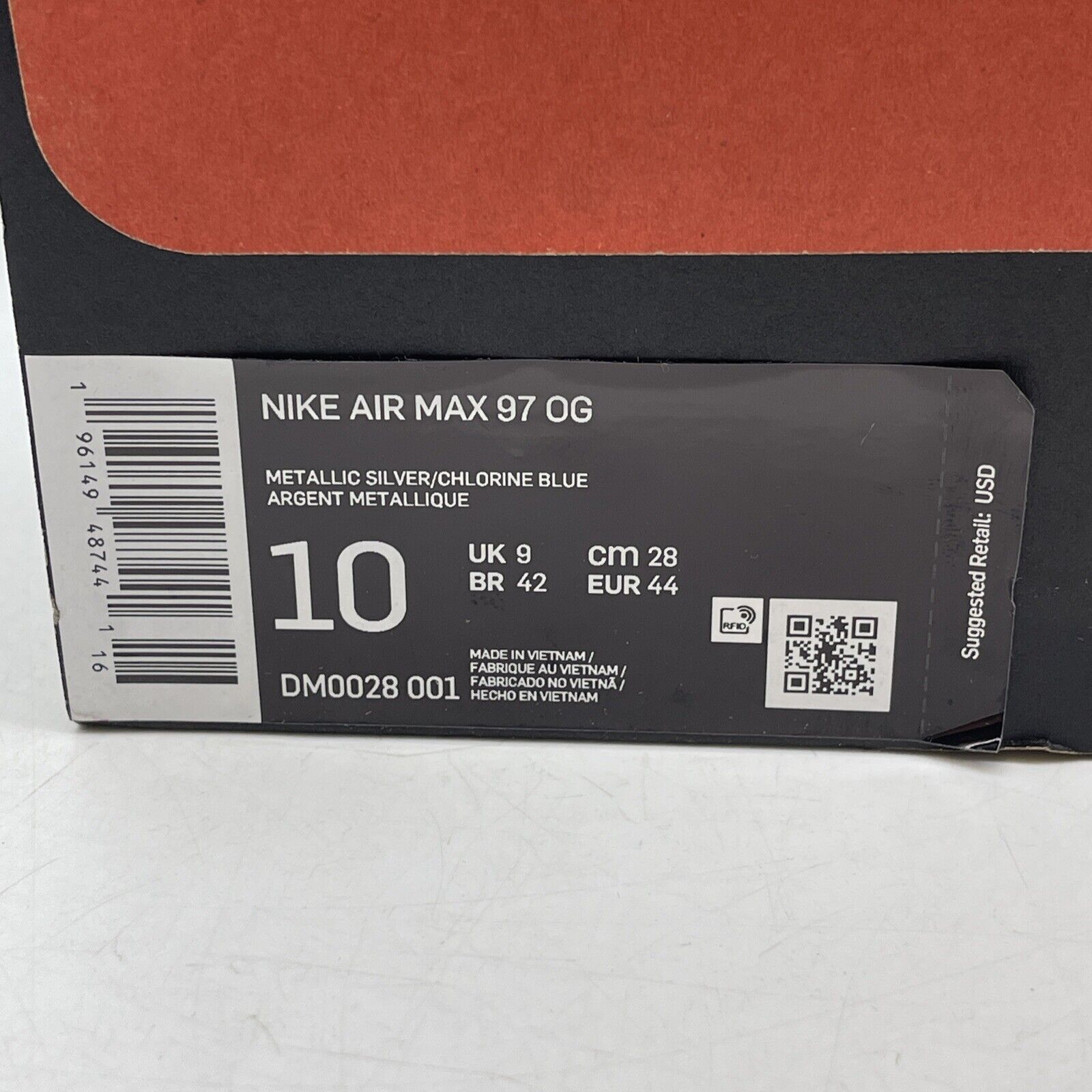 Size 10 - Nike Air Max 97 OG Metallic Silver Chlorine Blue White (DM0028-001)