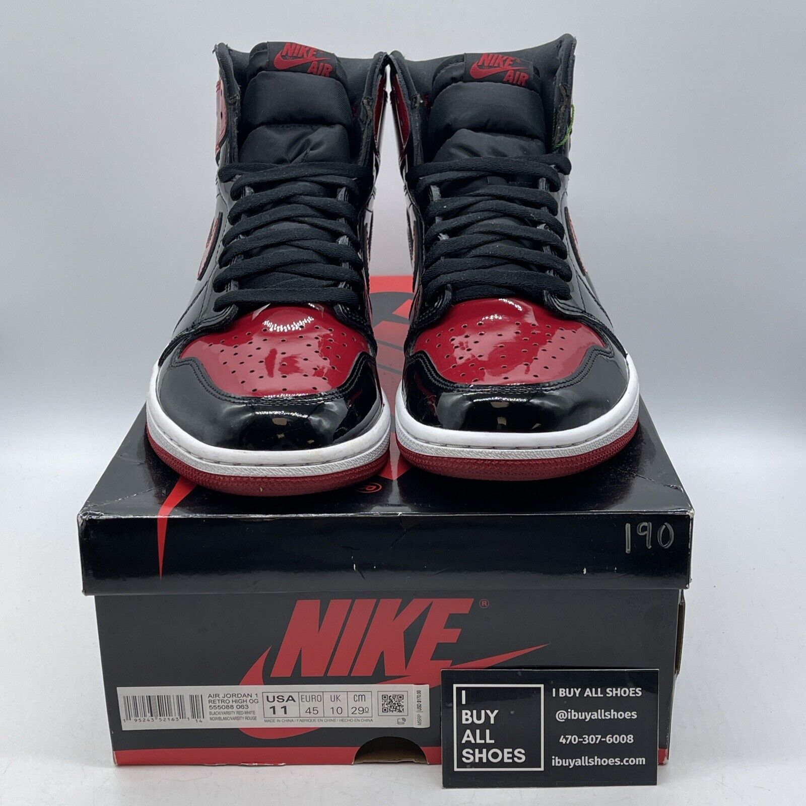 Size 11 - Jordan 1 Retro OG High Patent Bred Red Black White (555088-063)