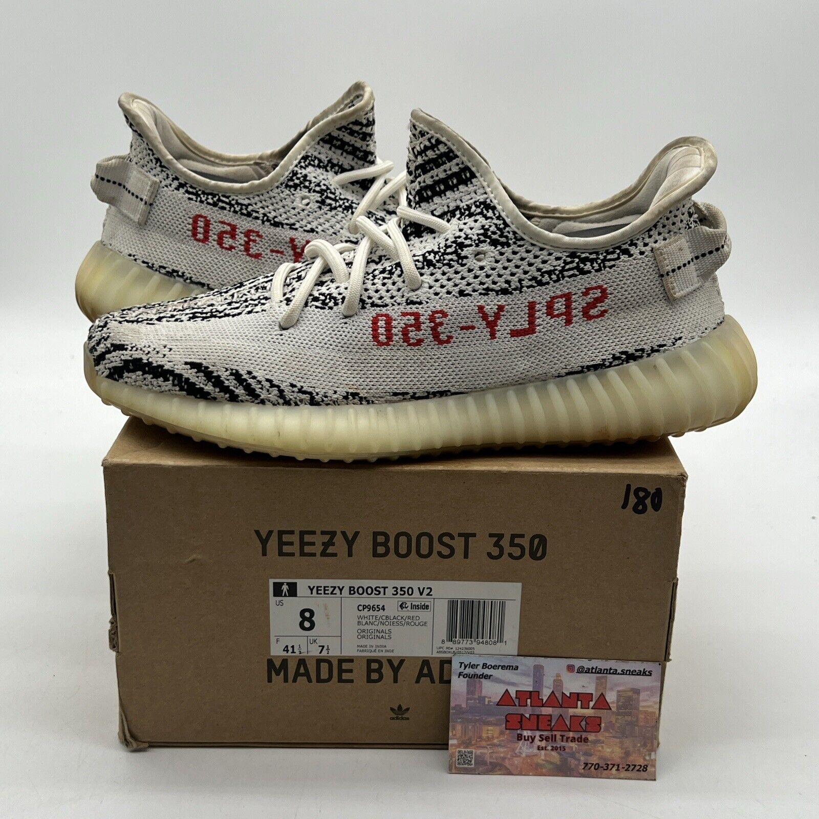 Size 8 - adidas Yeezy Boost 350 V2 Low Zebra Black White Red (CP9654)