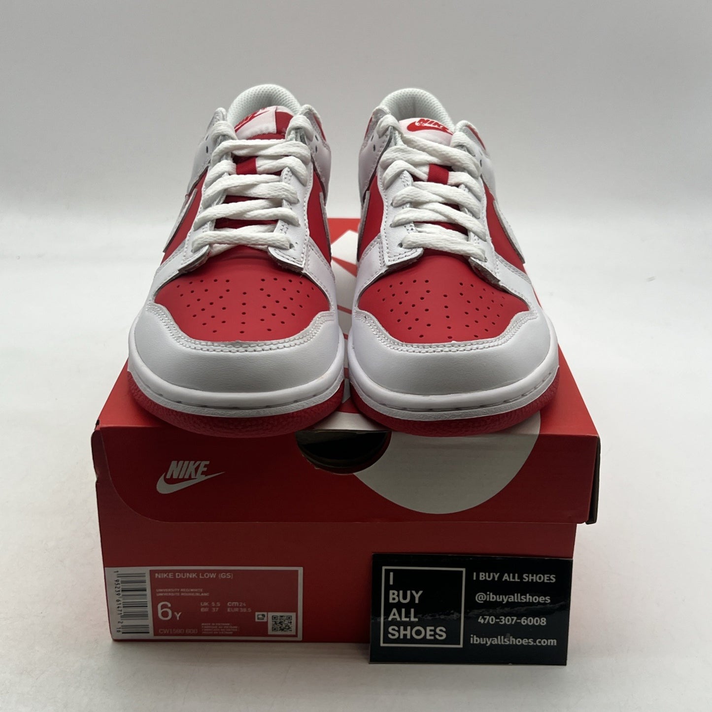 Size 6Y - Nike Dunk Low Shoes Youth White University Red GS (CW1590-600)