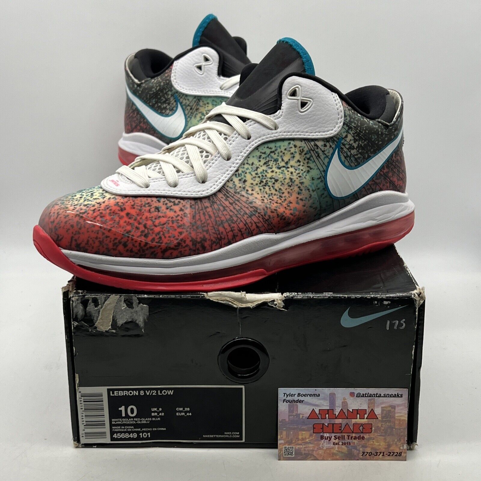 Size 10 - Nike Lebron 8 V/2 2011 Low Miami Night Blue Green Red White 456849-101