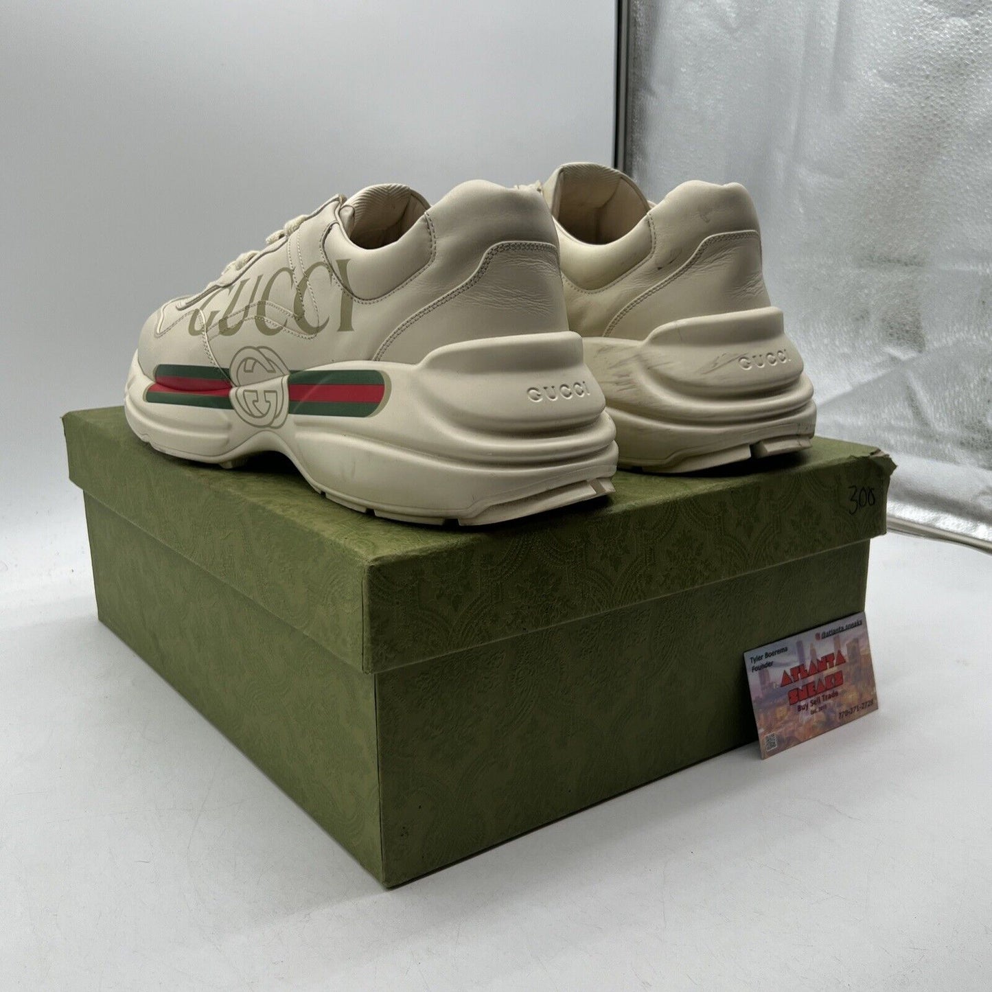 Size 12.5 - GUCCI Calfskin Logo Men’s Rhyton Sneakers Ivory