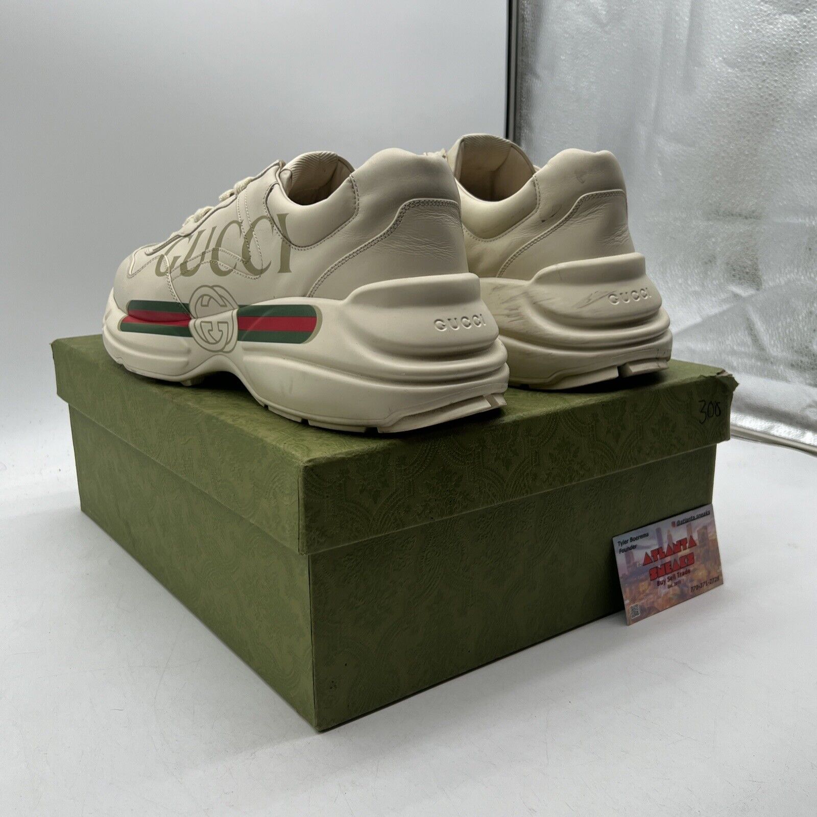 Size 12.5 - GUCCI Calfskin Logo Men’s Rhyton Sneakers Ivory