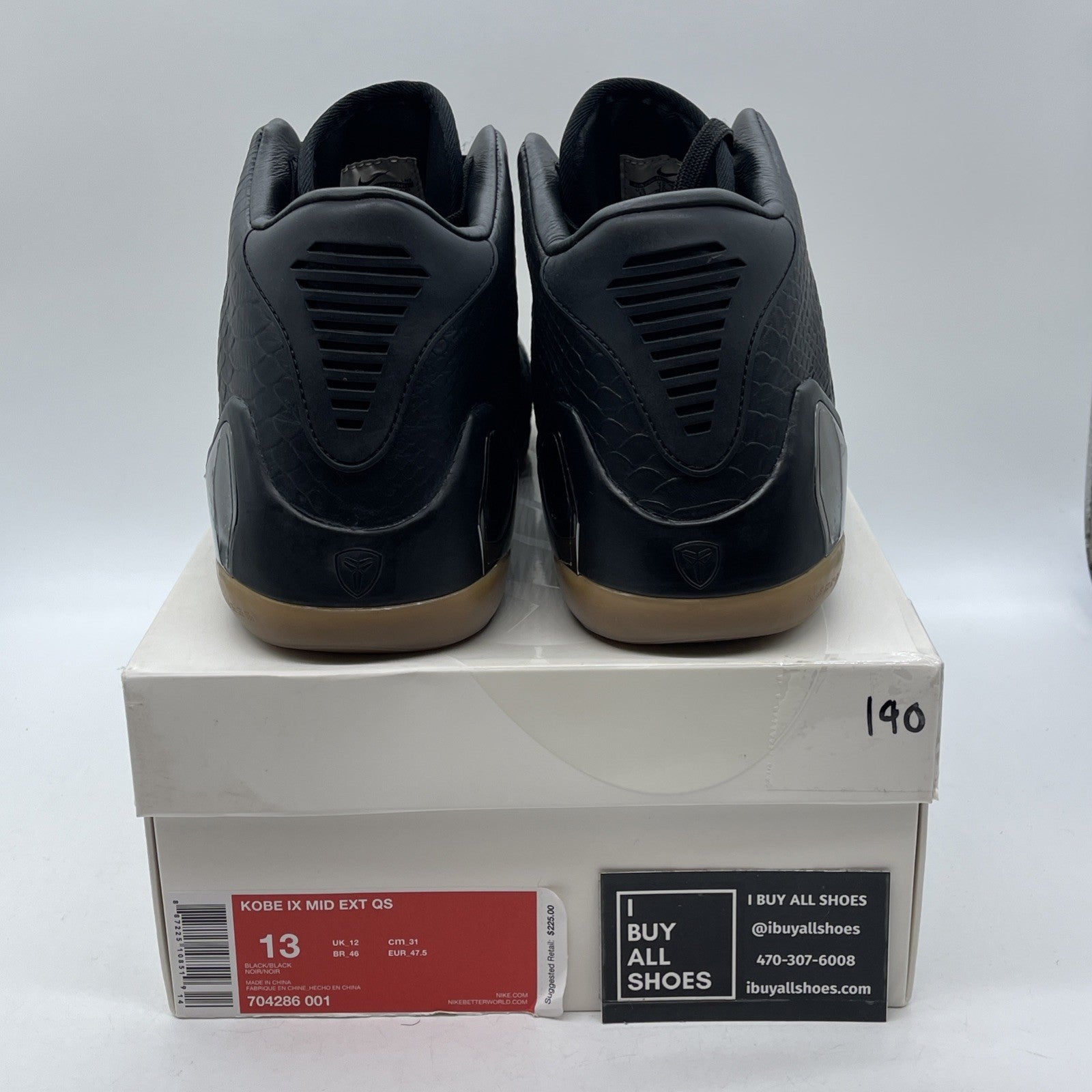 Size 13 - Nike Kobe 9 EXT QS Mid Snakeskin Black Leather (704286-001)