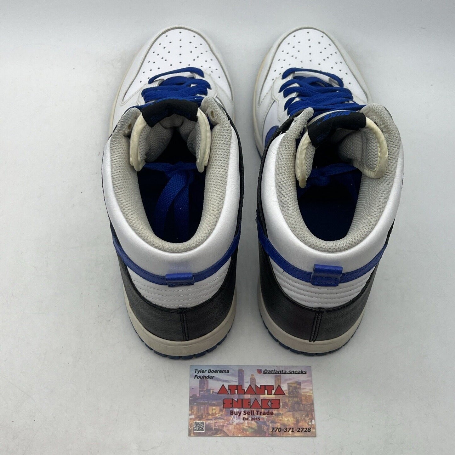 Size 11 - Nike Dunk High White - Black Blue Leather (317982-142)