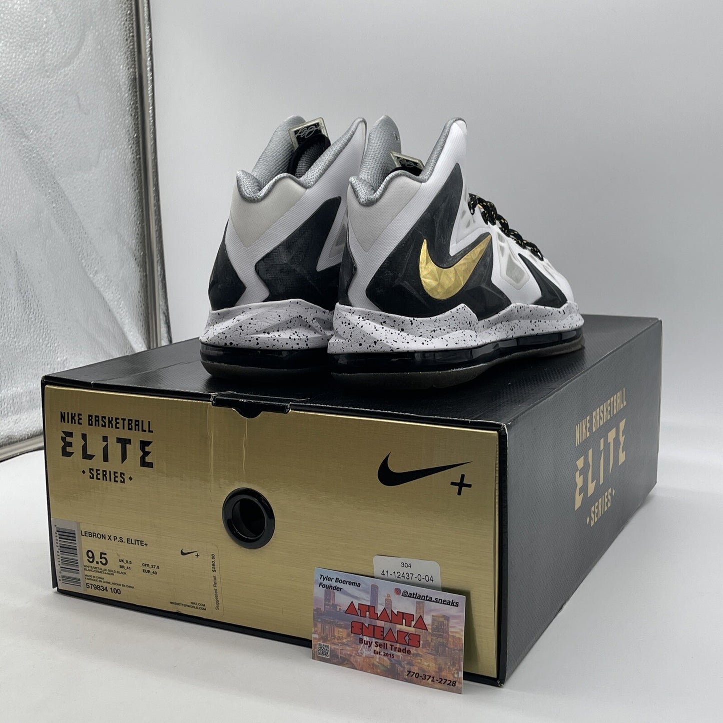 Size 9.5 - Nike LeBron 10 P.S. Elite+ White Gold Black Suede (579834-100)