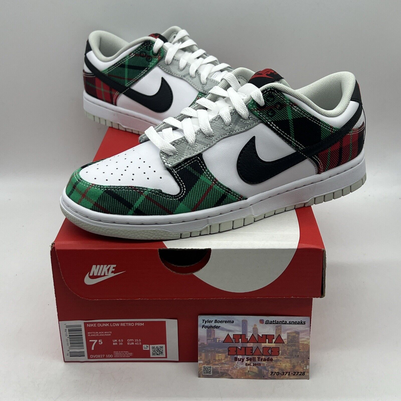 Nike Dunk Low 'Tartan Plaid' White Black Red Grey DV0827-100 Size 7.5 Brand New