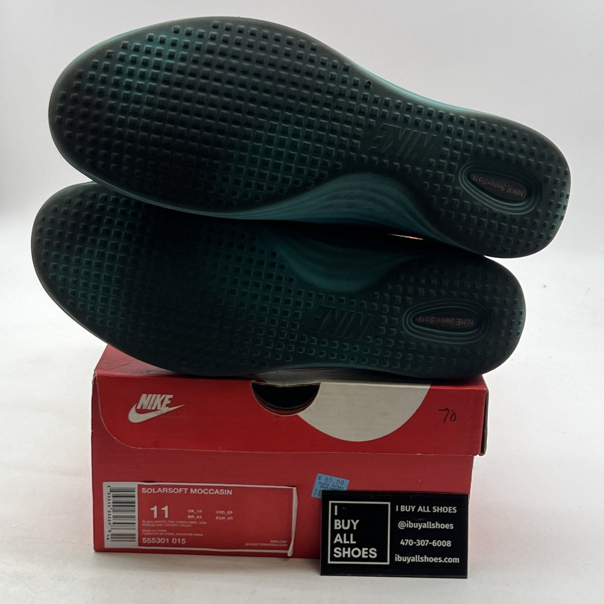 Size 11 - Nike Solarsoft Moccasin Black Turbo Green Purple (555301-015)